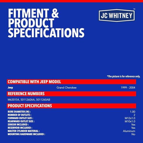 JC Whitney JFBAJCWBMC00116 أسطوانة الفرامل الرئيسية مع الخزان - متوافقة مع جيب جراند شيروكي 1999-2004 - التجويف: 1 بوصة in Kuwait