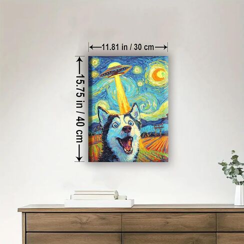 HUINORYA Husky UFO Night Sky Husky Dog Framed Canvas DIY Paint by Numbers Kit Bar Cafe Cave Home Room Wall Bathroom Porch Patio Decor Gift, 16 x 12 Inch in Kuwait