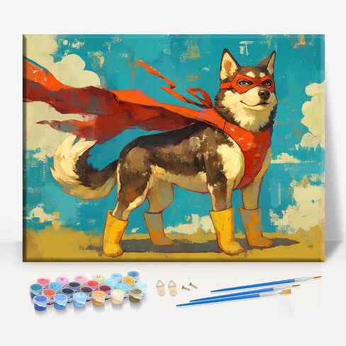 HUINORYA Husky UFO Night Sky Husky Dog Framed Canvas DIY Paint by Numbers Kit Bar Cafe Cave Home Room Wall Bathroom Porch Patio Decor Gift, 16 x 12 Inch in Saudi Arabia