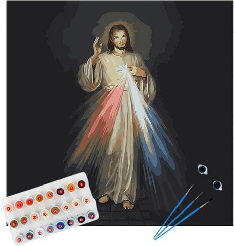 DIY Oil Painting Religious Paint by Numbers Kit, Divine Mercy Image, Includes Canvas, Paints, and Brushes, Inspirational Arts and Crafts Kits for Catholic Adults, 19 Inches, Multi (J6492) in Kuwait