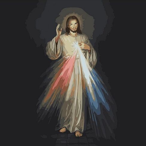 DIY Oil Painting Religious Paint by Numbers Kit, Divine Mercy Image, Includes Canvas, Paints, and Brushes, Inspirational Arts and Crafts Kits for Catholic Adults, 19 Inches, Multi (J6492) in Kuwait