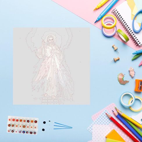 DIY Oil Painting Religious Paint by Numbers Kit, Divine Mercy Image, Includes Canvas, Paints, and Brushes, Inspirational Arts and Crafts Kits for Catholic Adults, 19 Inches, Multi (J6492) in Kuwait