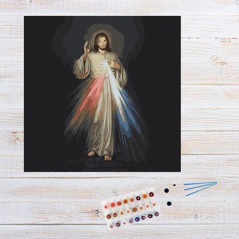 DIY Oil Painting Religious Paint by Numbers Kit, Divine Mercy Image, Includes Canvas, Paints, and Brushes, Inspirational Arts and Crafts Kits for Catholic Adults, 19 Inches, Multi (J6492) in Kuwait