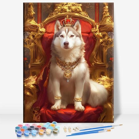 HUINORYA Husky UFO Night Sky Husky Dog Framed Canvas DIY Paint by Numbers Kit Bar Cafe Cave Home Room Wall Bathroom Porch Patio Decor Gift, 16 x 12 Inch in Kuwait