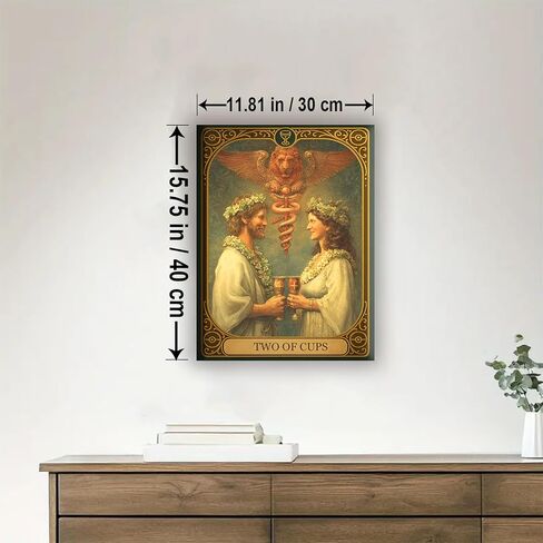 Aeontinity Minor Arcana Cups 02 Two Tarot Card Framed Canvas DIY Paint by Numbers Kit Bar Cafe Cave Home Room Wall Bathroom Porch Patio Decor Gift, 16 x 12 Inch in Saudi Arabia