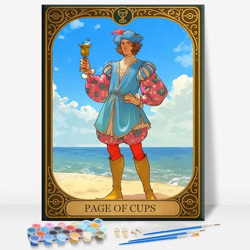 Aeontinity Minor Arcana Cups 02 Two Tarot Card Framed Canvas DIY Paint by Numbers Kit Bar Cafe Cave Home Room Wall Bathroom Porch Patio Decor Gift, 16 x 12 Inch in Saudi Arabia