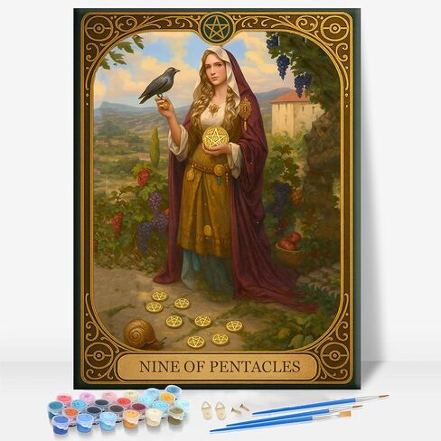 Aeontinity Minor Arcana Cups 02 Two Tarot Card Framed Canvas DIY Paint by Numbers Kit Bar Cafe Cave Home Room Wall Bathroom Porch Patio Decor Gift, 16 x 12 Inch in Saudi Arabia