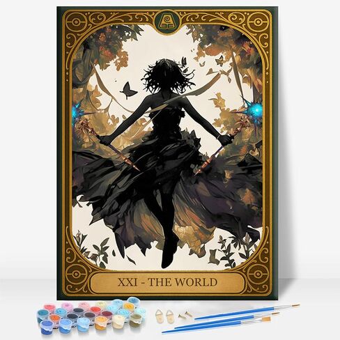 Aeontinity Minor Arcana Cups 02 Two Tarot Card Framed Canvas DIY Paint by Numbers Kit Bar Cafe Cave Home Room Wall Bathroom Porch Patio Decor Gift, 16 x 12 Inch in Saudi Arabia