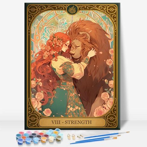 Aeontinity Minor Arcana Cups 02 Two Tarot Card Framed Canvas DIY Paint by Numbers Kit Bar Cafe Cave Home Room Wall Bathroom Porch Patio Decor Gift, 16 x 12 Inch in Saudi Arabia