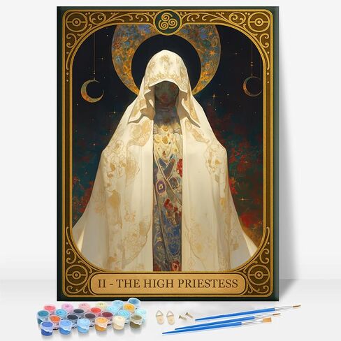 Aeontinity Minor Arcana Cups 02 Two Tarot Card Framed Canvas DIY Paint by Numbers Kit Bar Cafe Cave Home Room Wall Bathroom Porch Patio Decor Gift, 16 x 12 Inch in Saudi Arabia