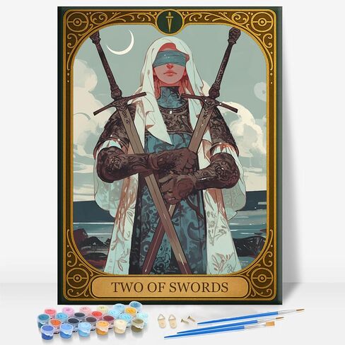 Aeontinity Minor Arcana Cups 02 Two Tarot Card Framed Canvas DIY Paint by Numbers Kit Bar Cafe Cave Home Room Wall Bathroom Porch Patio Decor Gift, 16 x 12 Inch in Saudi Arabia