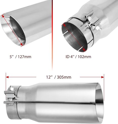 MXA 4 to 5inch Exhaust Tip,Tail Pipe Exhaust Tip for Car, Dual Wall Angle Cut Exhaust Tips Universal Stainless Steel (4"x5"x12") in Saudi Arabia