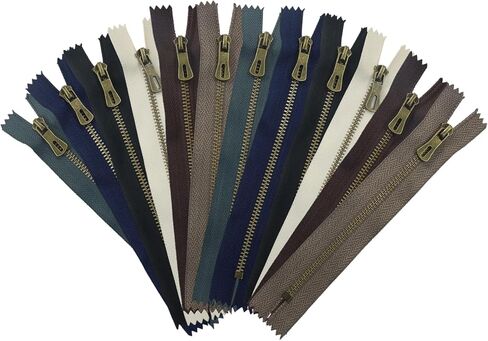 ZOCCVI 12 Pcs #3 7.9 Inch Metal Zippers, Antique Brass Close-end, Assorted Colors for Purses, Bags, DIY Sewing(6colors) in Saudi Arabia