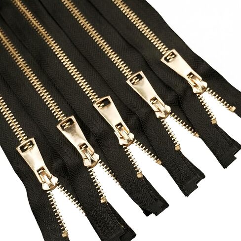 Wonesifee 5 Pcs Heavy Duty Metal Zipper#5 Black Separating Zipper with Gold Teeth for Jacket Coat Outerwear Repair and DIY Sewing Craft (24"- 5Pcs) in Saudi Arabia
