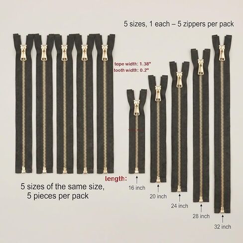 Wonesifee 5 Pcs Heavy Duty Metal Zipper#5 Black Separating Zipper with Gold Teeth for Jacket Coat Outerwear Repair and DIY Sewing Craft (24"- 5Pcs) in Saudi Arabia