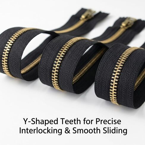 Wonesifee 5 Pcs Heavy Duty Metal Zipper#5 Black Separating Zipper with Gold Teeth for Jacket Coat Outerwear Repair and DIY Sewing Craft (24"- 5Pcs) in Saudi Arabia