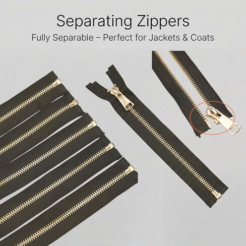 Wonesifee 5 Pcs Heavy Duty Metal Zipper#5 Black Separating Zipper with Gold Teeth for Jacket Coat Outerwear Repair and DIY Sewing Craft (24"- 5Pcs) in Saudi Arabia