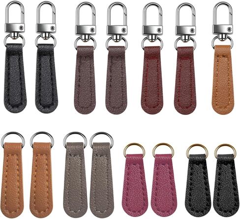 ZJO Detachable Leather Zipper Pull Replacement Kit, 16 Pieces, Universal Repair Tabs for Luggage, Backpacks, Jackets, Purses, Black, Brown, White in Saudi Arabia