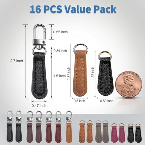 ZJO Detachable Leather Zipper Pull Replacement Kit, 16 Pieces, Universal Repair Tabs for Luggage, Backpacks, Jackets, Purses, Black, Brown, White in Saudi Arabia