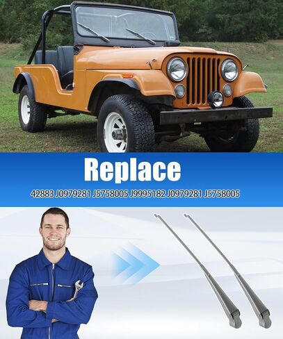 1 Pair Front Windshield Wiper Arm Replacement Kit Compatible with Jeep CJ5 CJ6 CJ7 CJ5A CJ6A CJ8 Scrambler Replace 42883 J0979281 J5758005 J9995182 J0979281 J5758005 in Kuwait