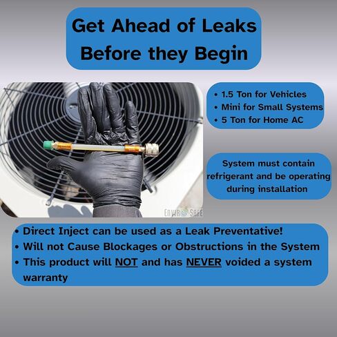 ENVIRO-SAFE Proseal Direct Inject - AC Leak Repair | 30-Second Install • Original USA Manufacturer • R22 R1234YF R410a R134a (with Installation Kit (30 Second Install), 5 Ton (Standard Home A/C)) in Kuwait
