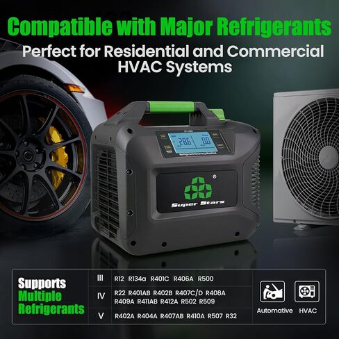 Super Stars Refrigerant Recovery Machine A2L-Compatible - 1 HP (750 W) Brushless Digital Display with Self-Cleaning Portable HVAC Unit for All Common CFC HFC HCFC in Saudi Arabia