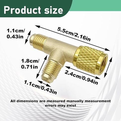 2Pcs Quick Coupler Access Tee, 1/4'' Brass Valves Core Tee Adapter Brass Refrigerant with Swivel Connector for R12 R22 R134 Gauge Deep Vacuum Pump Manifold in Saudi Arabia