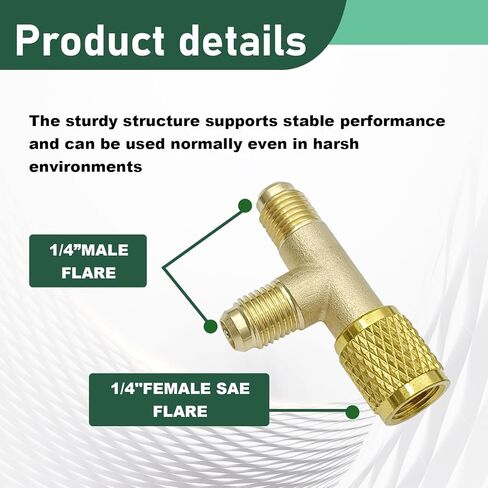 2Pcs Quick Coupler Access Tee, 1/4'' Brass Valves Core Tee Adapter Brass Refrigerant with Swivel Connector for R12 R22 R134 Gauge Deep Vacuum Pump Manifold in Saudi Arabia