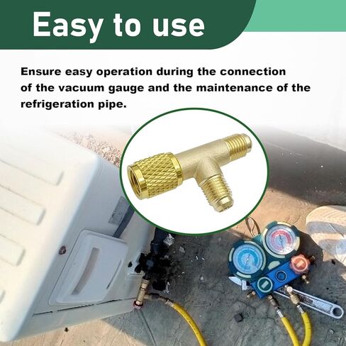 2Pcs Quick Coupler Access Tee, 1/4'' Brass Valves Core Tee Adapter Brass Refrigerant with Swivel Connector for R12 R22 R134 Gauge Deep Vacuum Pump Manifold in Saudi Arabia