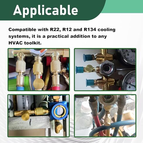 2Pcs Quick Coupler Access Tee, 1/4'' Brass Valves Core Tee Adapter Brass Refrigerant with Swivel Connector for R12 R22 R134 Gauge Deep Vacuum Pump Manifold in Saudi Arabia