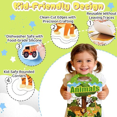 6 Themes Reusable Sticker Books for Toddlers 2-4 Years with 300+ Waterproof, Easy to Clean Toddler Stickers & 6 Play Scenes, Reusable Sticker Books for Toddlers 2-4 Years, Toddler Stickers in Saudi Arabia