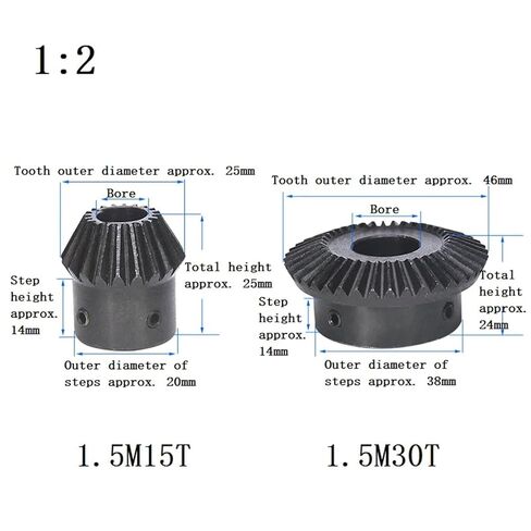 Single 1.5M Bevel Gear 1:2 15/30Teeth 45# Steel Bore 5/6mm 1Pcs(5mm,15 Teeth) in Saudi Arabia
