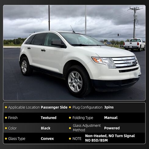 مرآة باب جانبية للراكب الأيمن من Dasbecan متوافقة مع 2009-2011 Ford Edge قابلة للطي يدويًا وغير ساخنة تحل محل AT4Z17682AA FO1321371 تاريخ البناء حتى 8 فبراير 2011 أسود (3 دبابيس) in Kuwait
