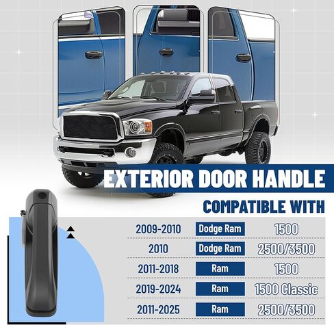 4 قطع مقبض باب متوافق مع 2009-2025 دودج رام 1500 كلاسيك 2500 3500 بيك اب، استبدال طقم خلفي أمامي خارجي لـ CH1310160 CH1520139 CH1311160، مقبض خارجي مطلي in Kuwait