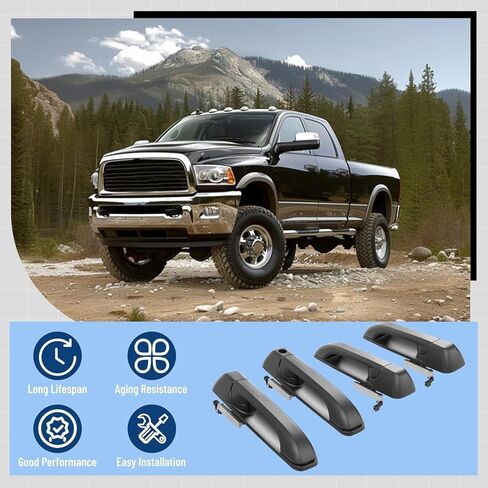 4 قطع مقبض باب متوافق مع 2009-2025 دودج رام 1500 كلاسيك 2500 3500 بيك اب، استبدال طقم خلفي أمامي خارجي لـ CH1310160 CH1520139 CH1311160، مقبض خارجي مطلي in Kuwait