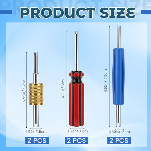 6 Pcs Valve Core Removal Tool, R134 R12 A/C HVAC Valve Stem Removal Tool, Single & Dual Head A/C Valves Core Extractor for Air Conditioning Line Repair Removals Tools in Kuwait