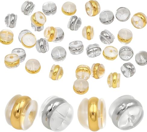 40Pcs Flat Earring Backs for Studs Soft Silicone Pinch Bails and Safety Clasps for Jewelry Making Gold Silver Plastic Earring Back Findings DIY Ear Supplies for Earrings Hoops in Saudi Arabia
