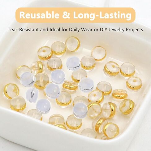 40Pcs Flat Earring Backs for Studs Soft Silicone Pinch Bails and Safety Clasps for Jewelry Making Gold Silver Plastic Earring Back Findings DIY Ear Supplies for Earrings Hoops in Saudi Arabia