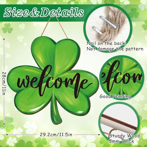 Whaline Shamrock Wooden Hanging Sign St. Patrick’s Day Door Decorations Wall Sign Clover Shaped Front Door Hanger for Irish Holiday Indoor Outdoor Home Farmhouse Wall Window in Saudi Arabia