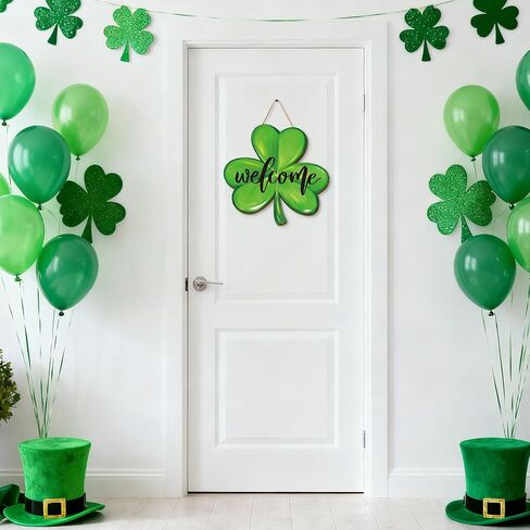 Whaline Shamrock Wooden Hanging Sign St. Patrick’s Day Door Decorations Wall Sign Clover Shaped Front Door Hanger for Irish Holiday Indoor Outdoor Home Farmhouse Wall Window in Saudi Arabia