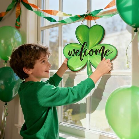 Whaline Shamrock Wooden Hanging Sign St. Patrick’s Day Door Decorations Wall Sign Clover Shaped Front Door Hanger for Irish Holiday Indoor Outdoor Home Farmhouse Wall Window in Saudi Arabia