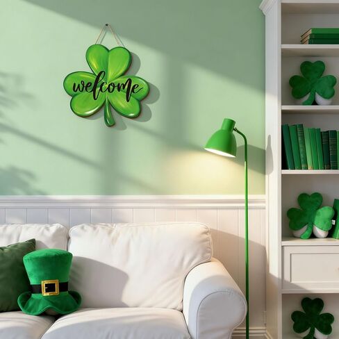 Whaline Shamrock Wooden Hanging Sign St. Patrick’s Day Door Decorations Wall Sign Clover Shaped Front Door Hanger for Irish Holiday Indoor Outdoor Home Farmhouse Wall Window in Saudi Arabia