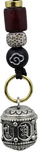 Tibetan Buddhist Prayer Bead Keychain, Silver Cremation Urn Pendant, 2.76 inches, Sandalwood and Bodhi Beads in Kuwait