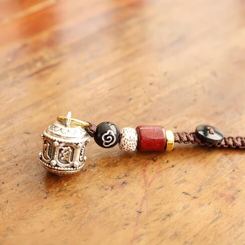 Tibetan Buddhist Prayer Bead Keychain, Silver Cremation Urn Pendant, 2.76 inches, Sandalwood and Bodhi Beads in Kuwait