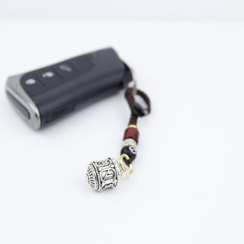 Tibetan Buddhist Prayer Bead Keychain, Silver Cremation Urn Pendant, 2.76 inches, Sandalwood and Bodhi Beads in Kuwait