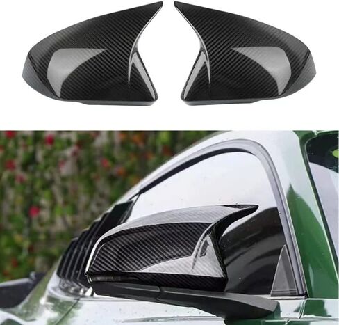 Car Styling ABS 2pcs Door Ox Horn Rear View Mirror Shell Cover Caps Trim Exterior Decoration Accessories for Ford Mustang 2015 2016 2017 2018 2019 2020 2021 2022 (Bright Black) in Saudi Arabia