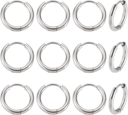 Elecrelive 6 Pairs 316 Surgical Stainless Steel Huggie Hoop Earrings 12mm Hypoallergenic Ear Finding Small Silver Hoop Earrings for Women Dangle Jewelry DIY Making in Kuwait
