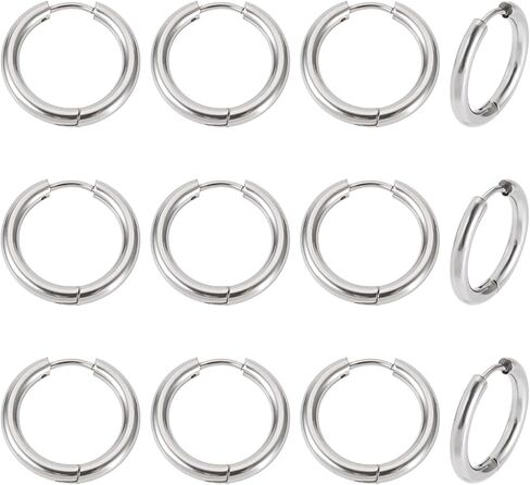 Elecrelive 6 Pairs 316 Surgical Stainless Steel Huggie Hoop Earrings 12mm Hypoallergenic Ear Finding Small Silver Hoop Earrings for Women Dangle Jewelry DIY Making in Kuwait