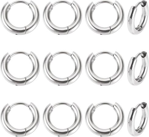 Elecrelive 6 Pairs 316 Surgical Stainless Steel Huggie Hoop Earrings 12mm Hypoallergenic Ear Finding Small Silver Hoop Earrings for Women Dangle Jewelry DIY Making in Kuwait