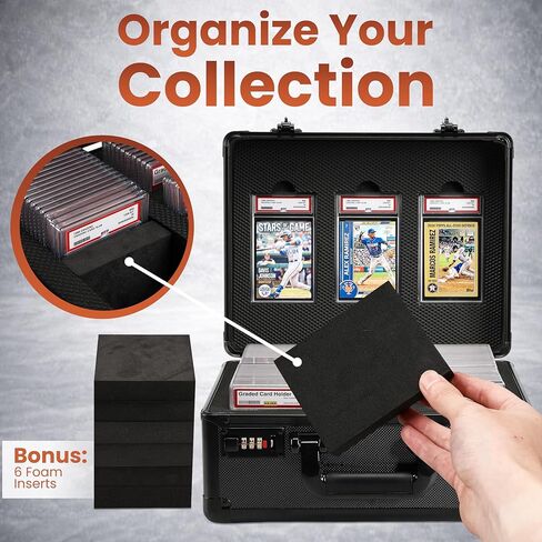 Graded Card Case – PSA Display Lid, 3 Row Card Storage Box with 6 Foam Inserts & Combination Lock – Fits PSA, SGC, GMA, HGA, CSG Slabs, Top Loaders & Loose Cards in Saudi Arabia